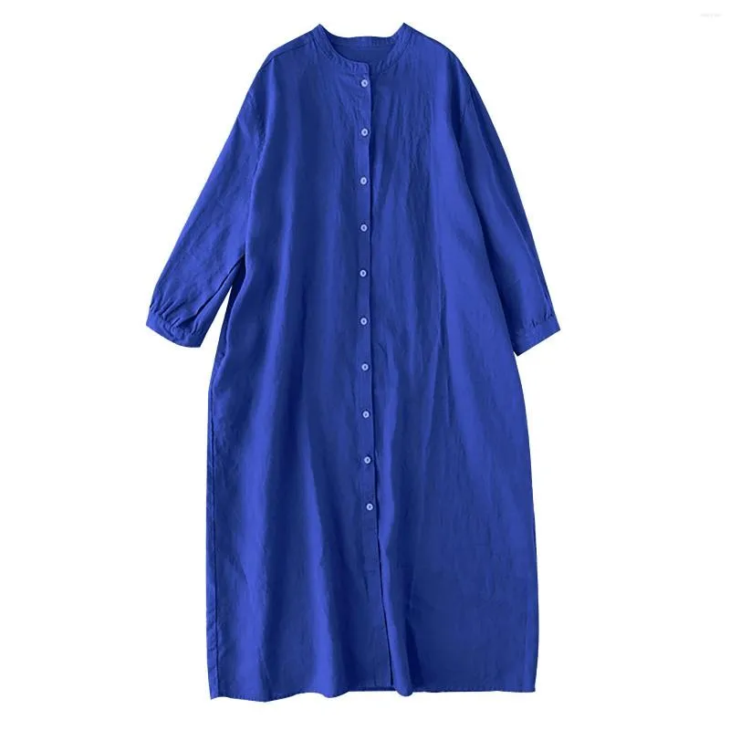 Casual Dresses Loose Summer For Women Beach Solid Cotton Long Sleeved Single Breasted Dress Formal Occasion Woman Clothing