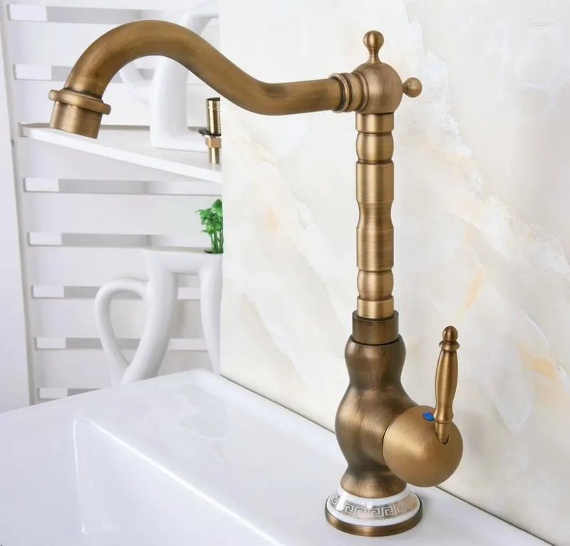 Kitchen Faucets Antique Brass Single Handle Hole Deck Mount Basin Faucet Swivel Spout And Bathroom Sink Cold Mixer Tap 2nf611