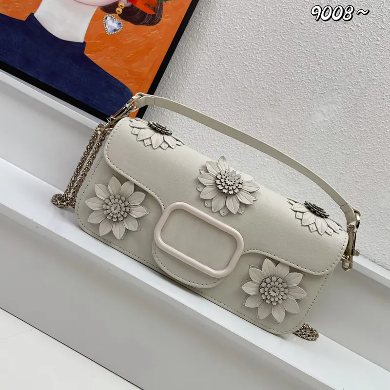 Handväska designer kedjepåse lady axel väska loco axel väska wit applikation blommor nit design mode tygväska lyx crossbody väskor nya