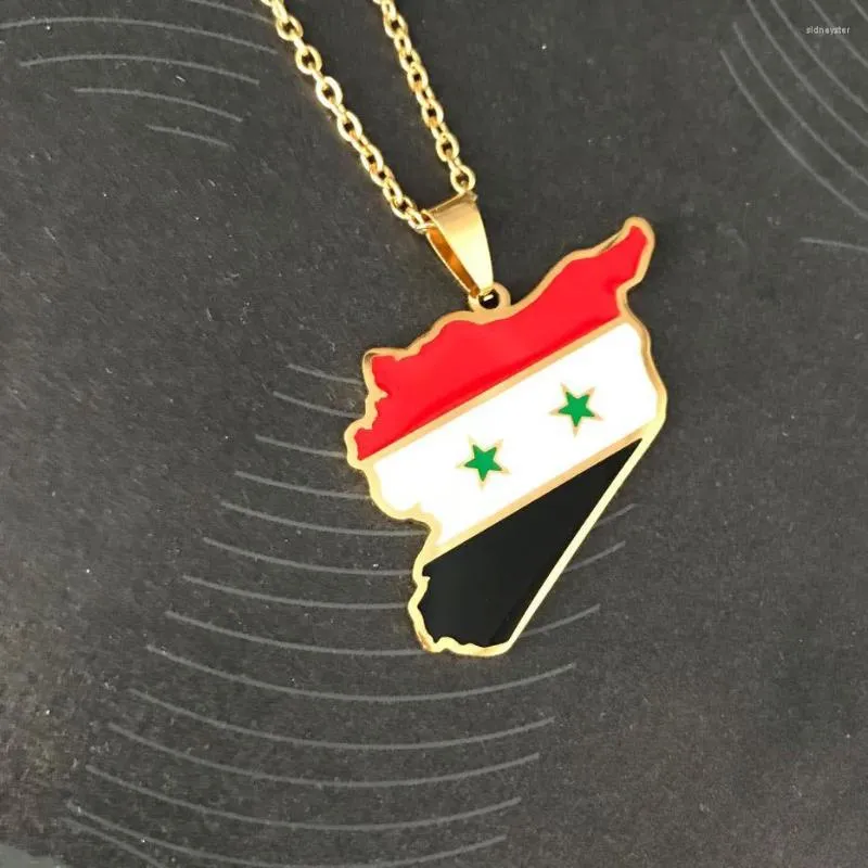 Kedjor Elfin herr- och kvinnors rostfritt stål dropplim färgglada mode Simple Syria National Map Necklace Commemorative