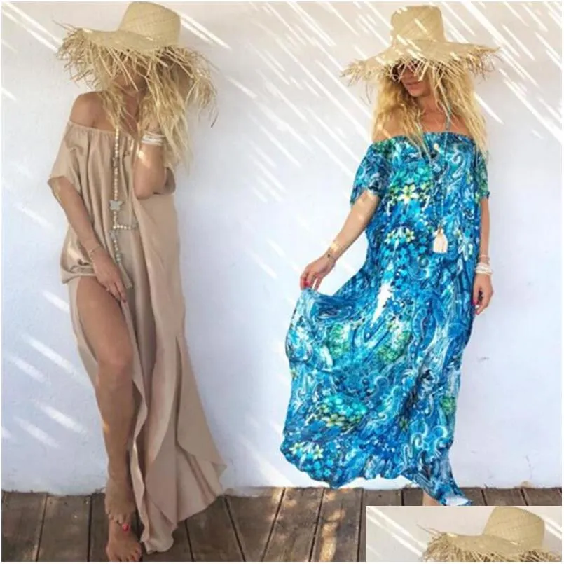 Sarongs 2022 Y Women Bikini Er Ups Beach Kaftan Vress Off Shoder Soulds Soulds Tunika Tunika Swim/Bikini Chiffon Drop Drop