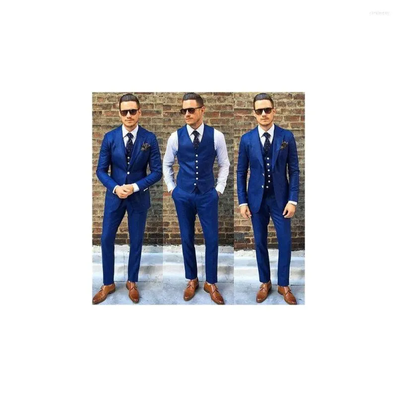 Men's Suits Arrival High Quality Notch Lapel Men's Royal Blue Custom Made Two Buttons Fashion Trendy Wear Blazer 3 Pieces Skinny