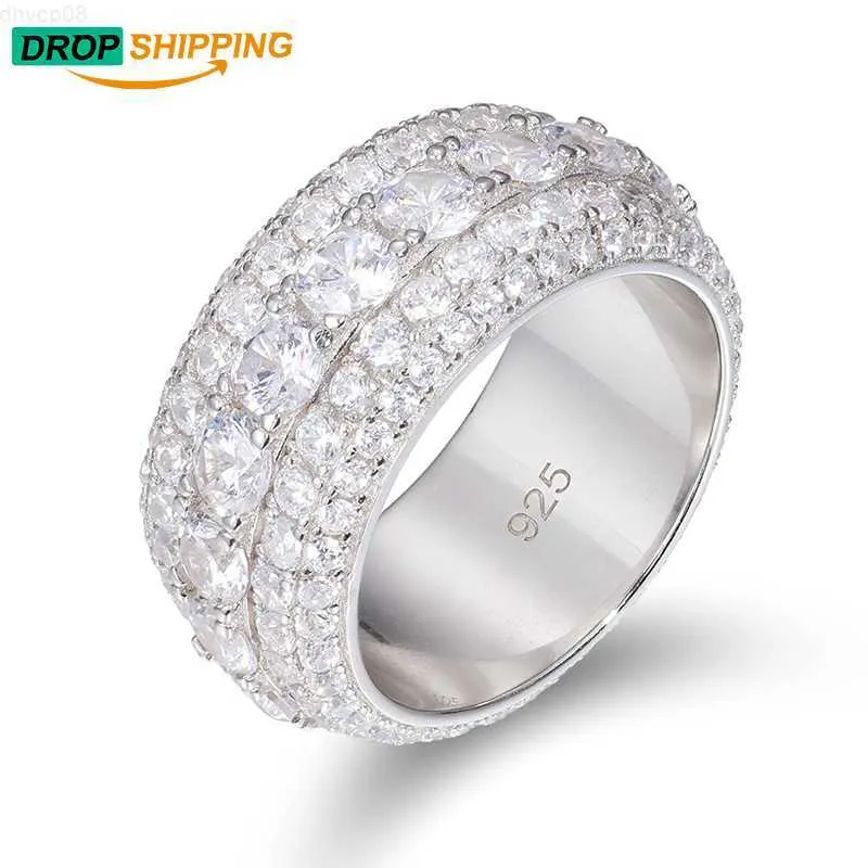 Dropshipping Engagementsmycken 925 Sterling Silver 5 Row VVS Moissanite Diamond Iced Out Wedding Finger Band Ring for Men Women