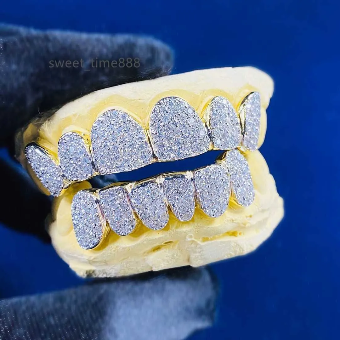 Por encargo 14k 18k Real Gold Real Diamond Dental Grills 8 Top y 8 Bottom Iced Out Grillz Hip Hop Bling Teeth Grillz