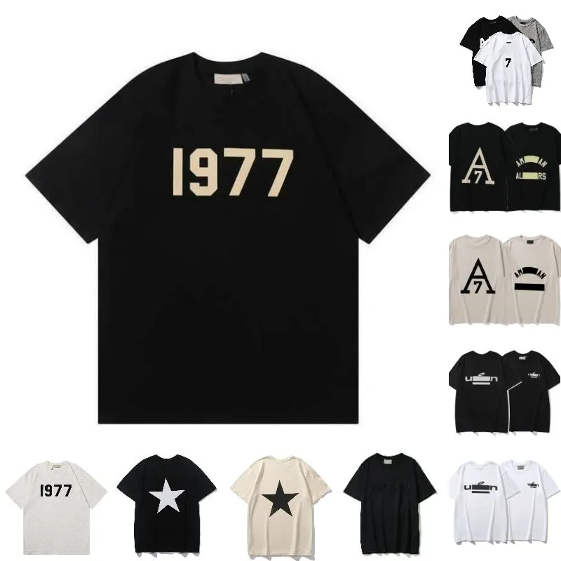 Designer de moda de luxo 1977 ess camiseta clássica masculina e feminina com estampa de letras hip hop top verão respirável de algodão de alta rua camisetas soltas ESS camiseta esportiva