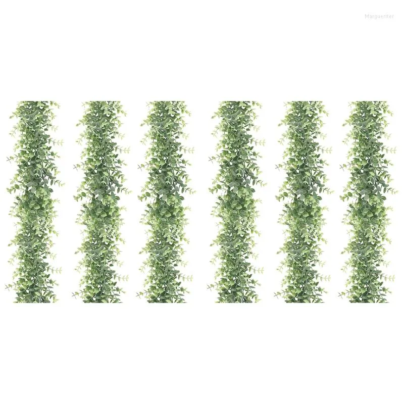 Flores decorativas A50I Paquete de 6 Guirnalda de eucalipto artificial Vides de imitación Verde Boda Telón de fondo Pies de arco / Piezas Planta colgante