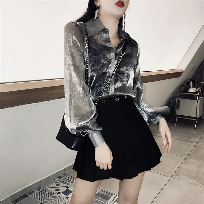 Silver chiffon blouse clearance