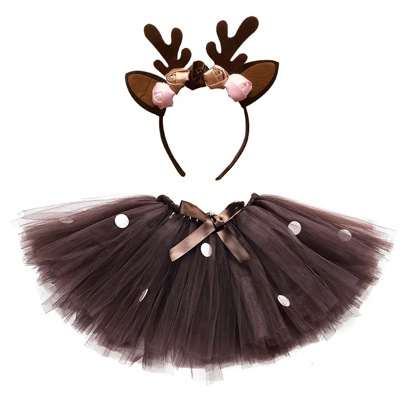 Юбки для малышей девочка -девчонка сетчатые юбки рождественские оленя юбка и головные уборы для детей милая детская одежда для девочек костюмы 230510