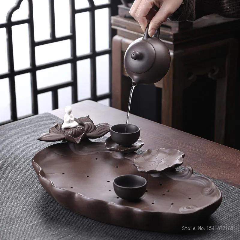 Teaware Zisha tea tray bottom support dry tea table tea set home office water storage type dry lotus leaf tea tray drainage tray