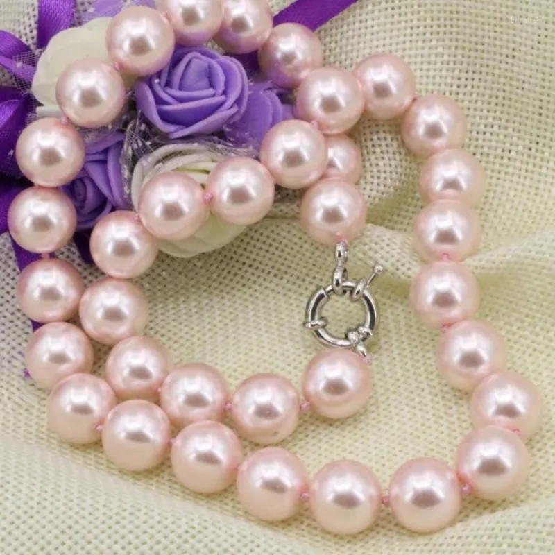 Chaînes De Mode Rose Simulé-perle Coquillage Perles Rondes 12mm Collier Ras Du Cou Déclaration Femmes Chaîne Colliers Charmes Bijoux 18 pouces B3215