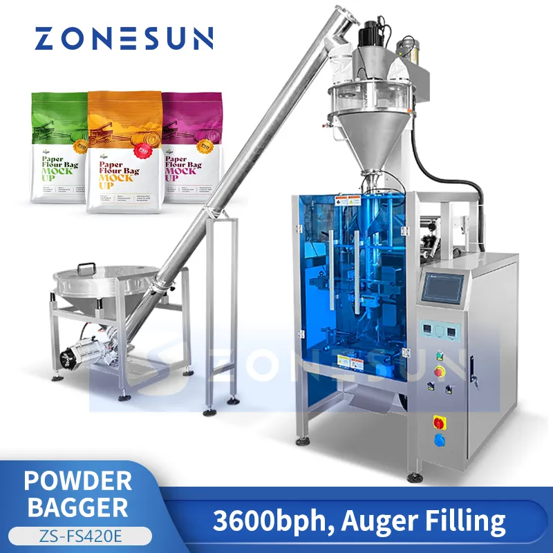 ZONESUN ZS-FS420E VFFS Poudre Ensacheuse Grandes Poches Packs Farine Sucre Sel Alimentation Ascenseur Emballage Machine De Remplissage Et De Scellage