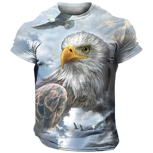 RUKAS T-shirt graphique col d'aigle vêtements impression 3D en plein air décontracté à manches courtes impression mode motif Original rétro