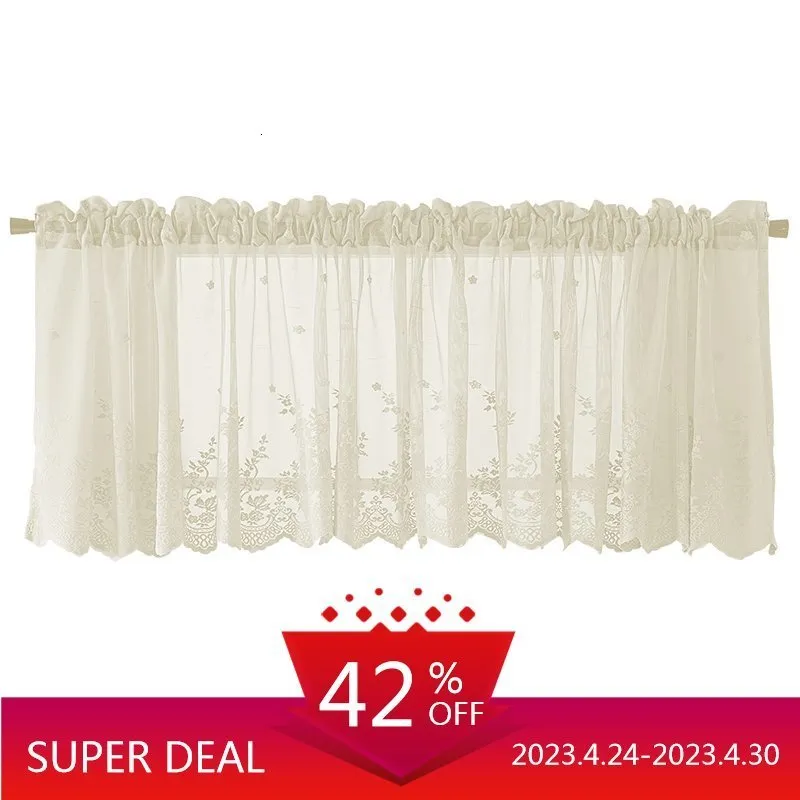 Curtain Tulle Window Drape Modern Lace Jacquard Valance Hem Coffee Short for Cabinet Door Bedroom Home Decor 230510