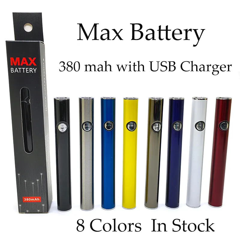 Batteria massima 380 mAh Preriscaldare 8 colori 10500 Carica inferiore a tensione variabile Vape con caricatore micro USB Cartuccia olio filettata 510 adatta