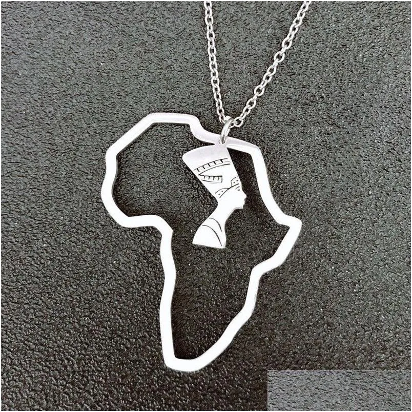 Anhänger Halsketten Edelstahl Afrika Karte Einfache Hohl Porträt Halskette Schmuck Geschenke Für Männer Frauen Drop Lieferung Pendan Dhgarden Dhzim