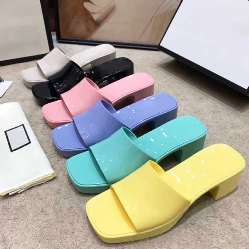 Vrouwen Rubber Jelly Slide Slippers Sandalen Platform Sandalen Hoge Hakken Klassiekers Dearfoam Sandaal Slippers Platte Schoenen Outdoor Strand Flip Flops Met Doos NO267