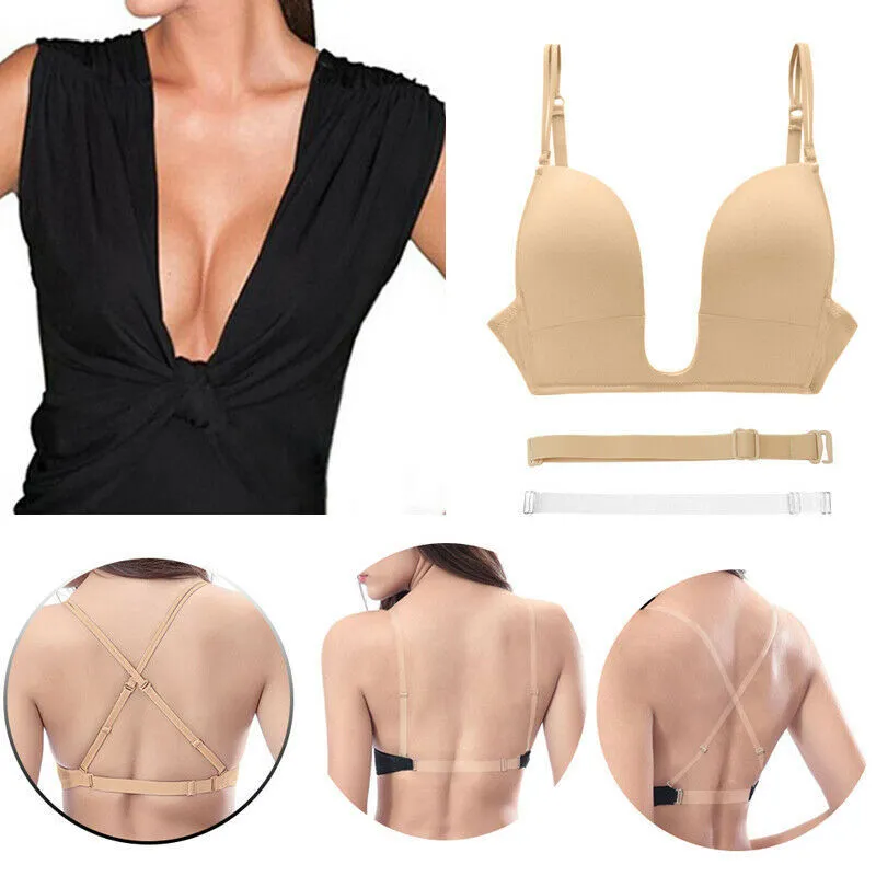 Bras Push Up Plunge Plus Size Big Cup Women Everyday Sexy Bra Wire Free  Lingerie Deep U EU US Large Multiway Straps 230509 From Quan02, $11.55