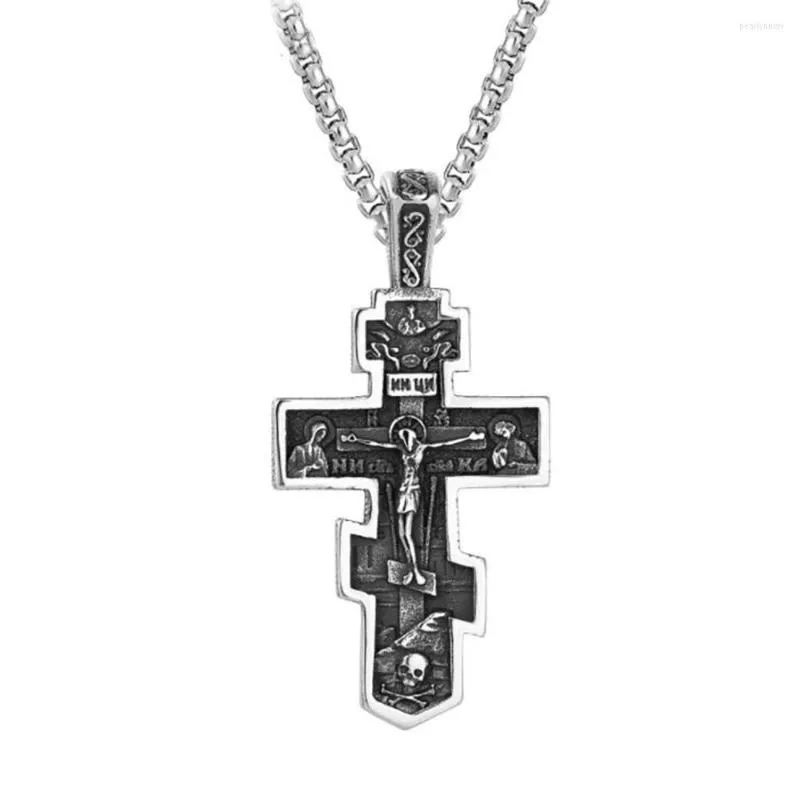 Cadenas de acero inoxidable Vintage Cruz ortodoxa Jesús Iglesia Collares religiosos Colgante Joyería Regalo con cadena