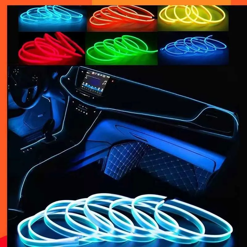 Nueva lámpara decorativa Led para Interior de coche de 1M/3M/5M, tira de neón con cableado EL para Auto DIY, luz ambiental Flexible, diodo de ambiente de fiesta USB