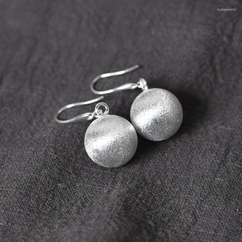 Dingle örhängen FNJ 925 Silver Ball Original S925 Sterling Drop Earring for Women Jewelry Wire Ritning Process