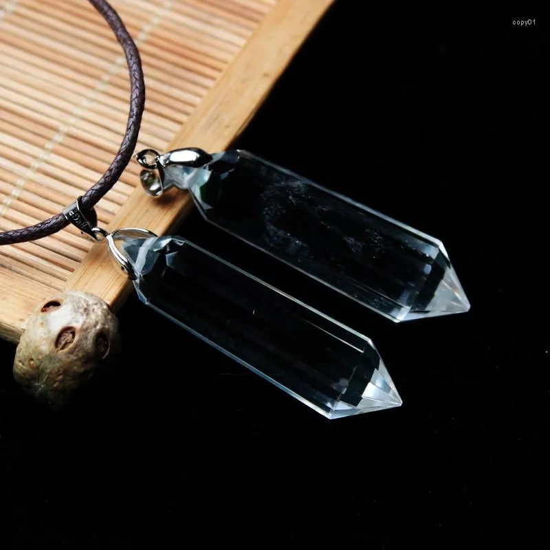 Crystal Crushed Stone Vial Pendant With Natural White Pillar And