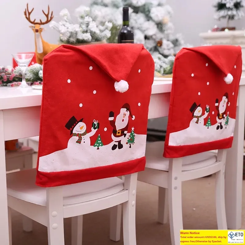 Novo 30pcs cadeira de natal cadeira traseira cadeiras de decoração decorações de chapéu para jantar de jantar em casa capas de cadeira de natal dh0139