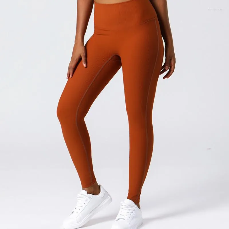 Pantalon actif X-HERR côtelé taille haute femme Yoga Leggings doux et extensible sport course à pied vêtements de sport à l'extérieur