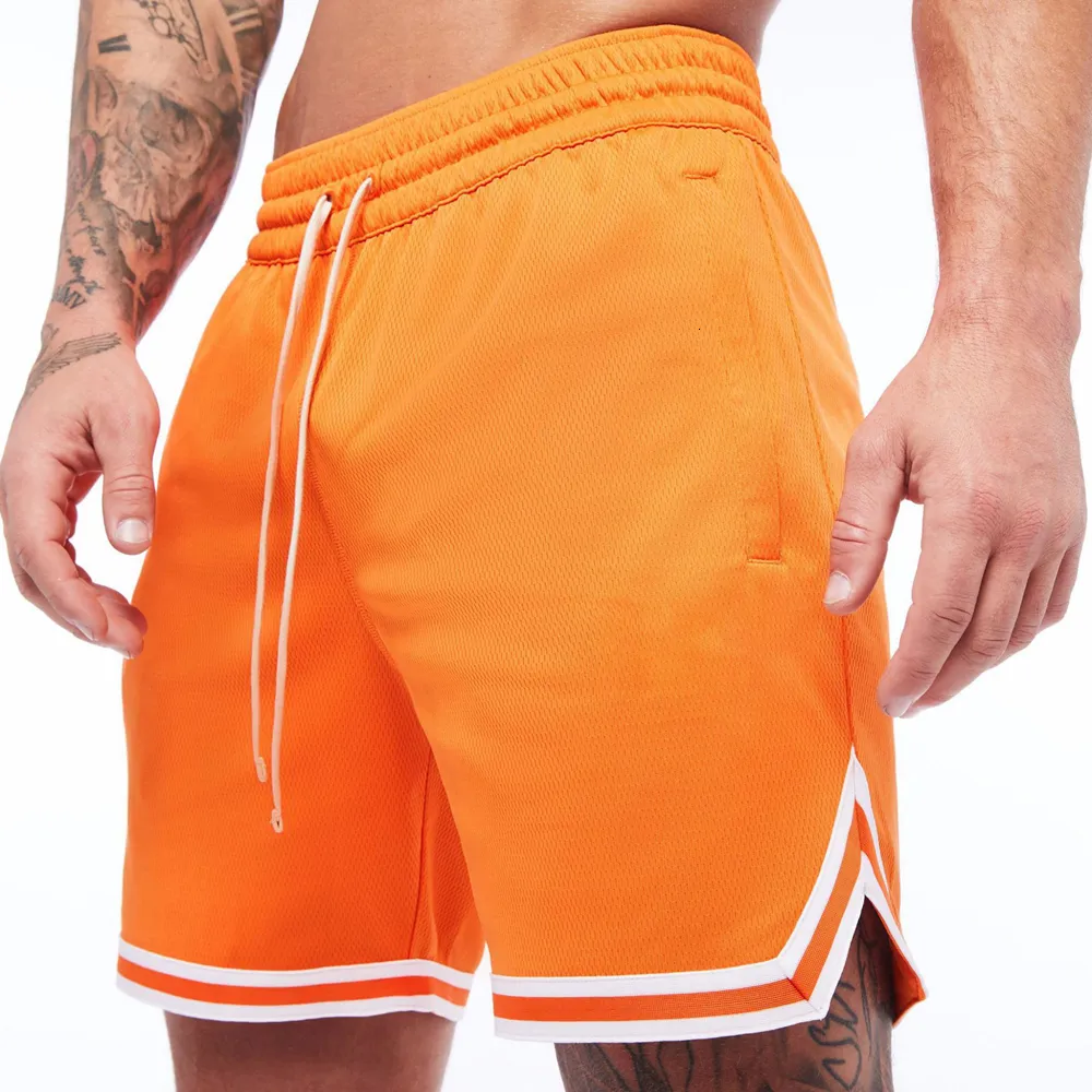 Shorts pour hommes Shorts de basket-ball respirants pour hommes Orange Mesh Fitness Sports Loisirs Workout Pantalons de sport Gymnases à séchage rapide Shorts de musculation 230510