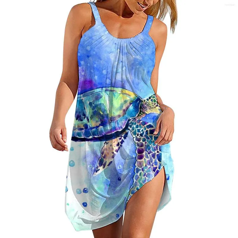 Casual Dresses Summer Beach for Women Printed Strapless Camisole Sleeveless Sling Dress Fashionable 23