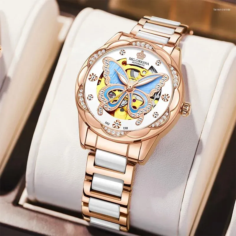Wristwatches Luxury Ladies Mechanical Watch Unique Butterfly  