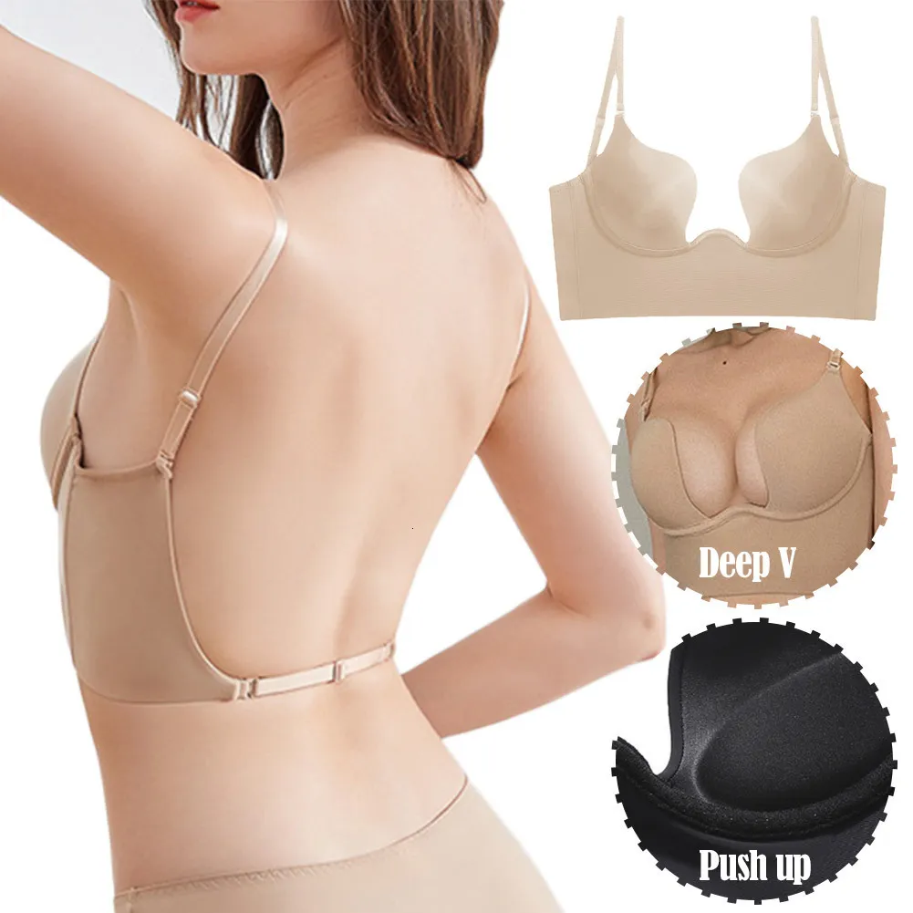 Bras Push Up Bra Backles Low Cut Sexy Plunge Siere Open Back Wedding  Underwear Invisible Seamless Deep U Lingerie 230509 From Quan02, $8.94