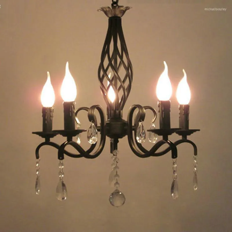 Chandeliers Bar Retro Wrought Iron Chandelier Lights Kitchen Lighting Mini Vintage Lamp Led Candle Lamparas Europe Bedroom Dinng Room Light