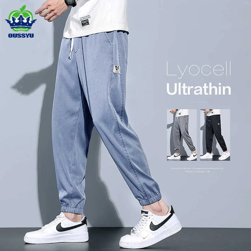 Jeans da uomo Summer Soft Lyocell Fabric Jeans Uomo Jogger Thin Harem Coreano Hip Hop Elastico in vita ammaccatura Pantaloni sportivi Pantaloni Plus Size M5XL Z0508