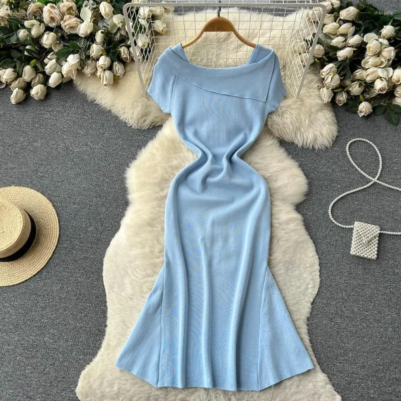 Casual Kleider Vestidos Formale A-Linie Kurzarm Sexy Französisch Vintage Frauen Romantische Elegante Party Weibliche Y2K Trompete Meerjungfrau Kleid