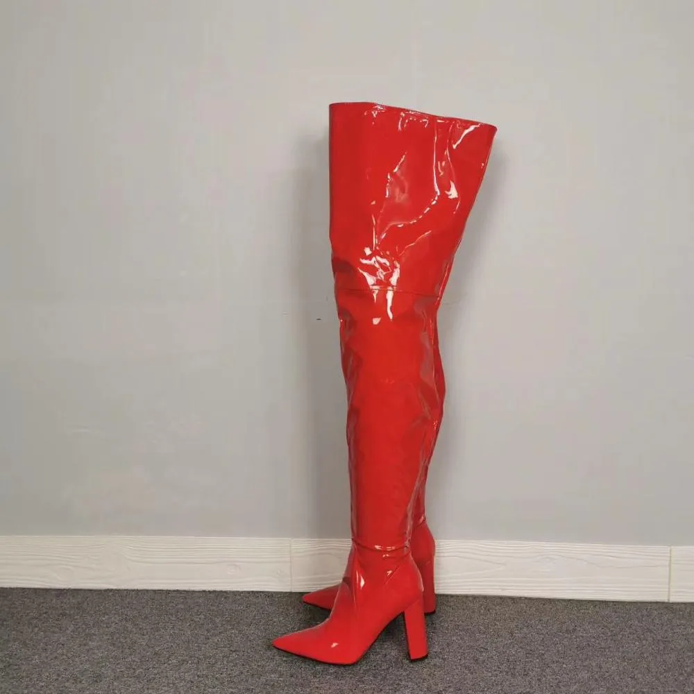 Red vinyl thigh high boots new arrivals