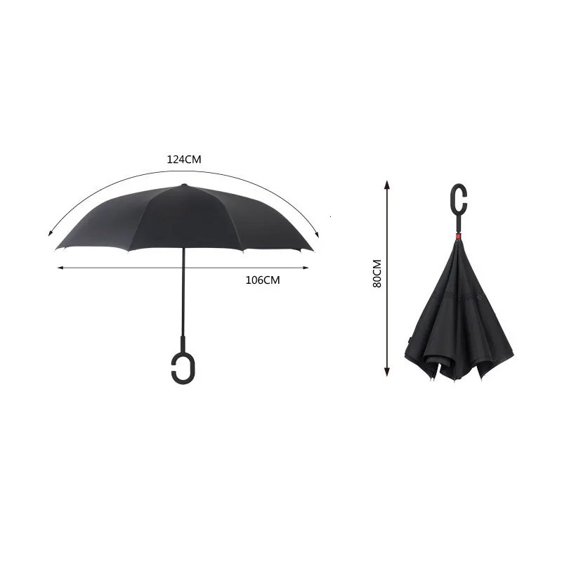 Parapluie Inversé,Parapluie Canne,Double Couche Coupe-Vent Mains Libres