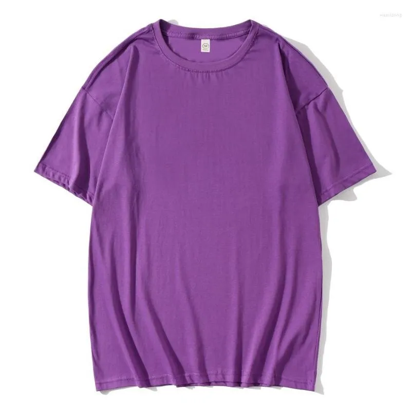 Hommes t-shirts 2023 été mode violet couleur chemise hommes décontracté Hip Hop à manches courtes col rond coton T-Shirt