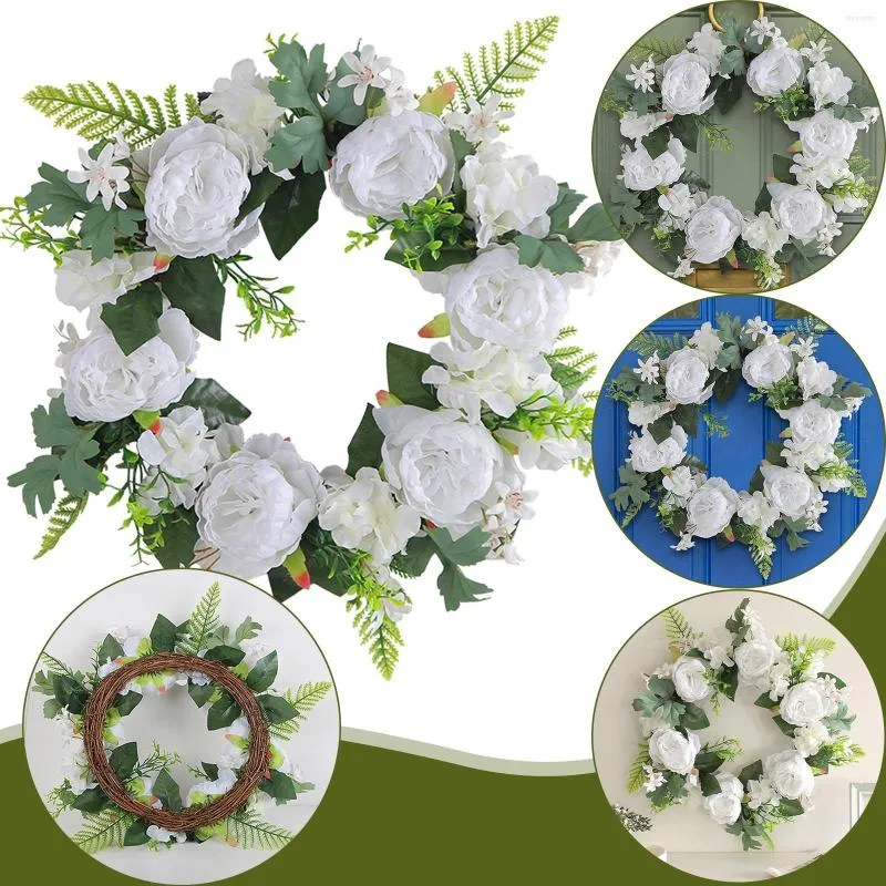 Dekorativa blommor döda grenar vit krans hängande dekoration semester simulering blomma rotting cirkel dörr välkommen till ditt perfekta hem