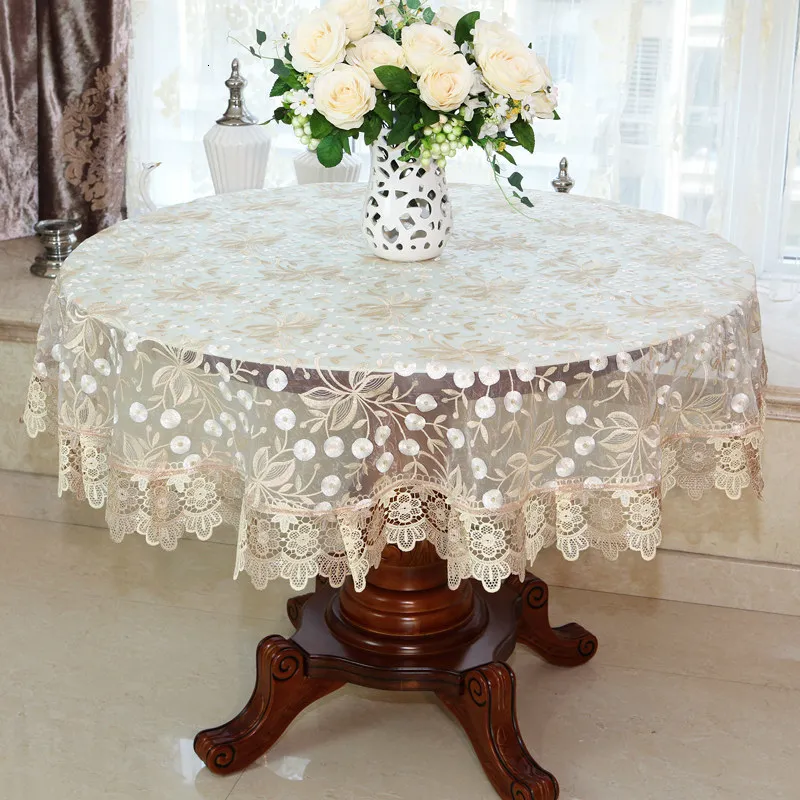 Nappe de table Nappe en dentelle Nappe ronde pastorale Nappes de salle à manger Couverture de broderie à la maison décoration en or rose Serviette de maison 230510