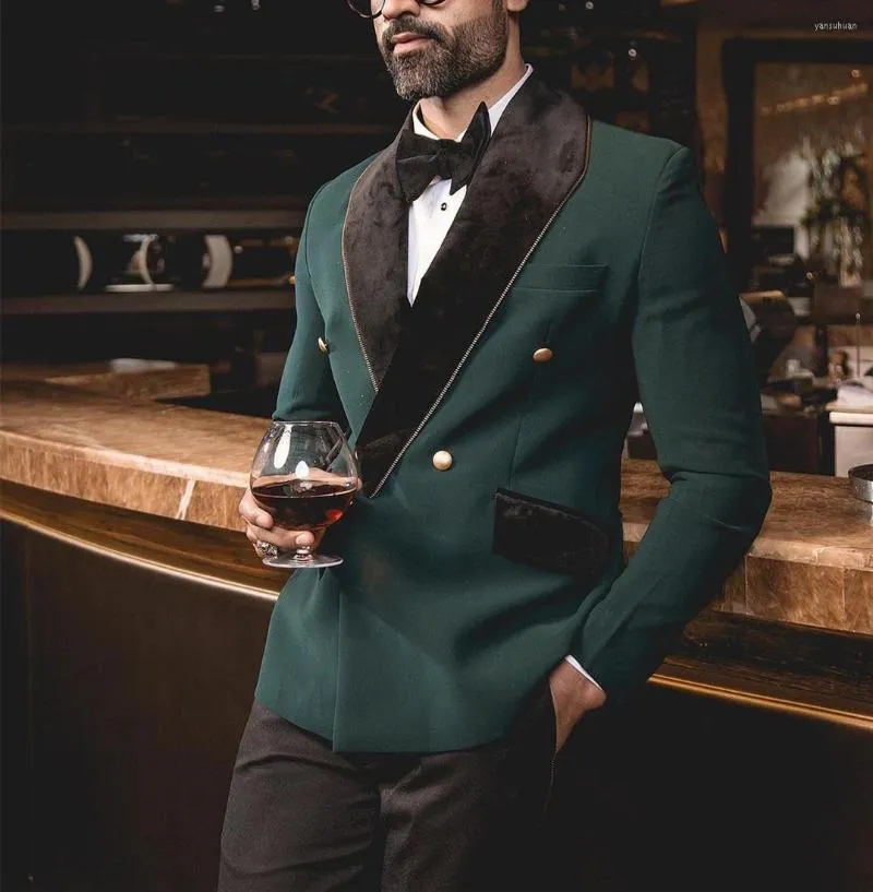Dark Green Blazer Black Trousers Velvet Men's Suits Classic Casual Tuxedo  Custom Made Prom Wedding Party Wear 2Pcs Jacket Pants - AliExpress