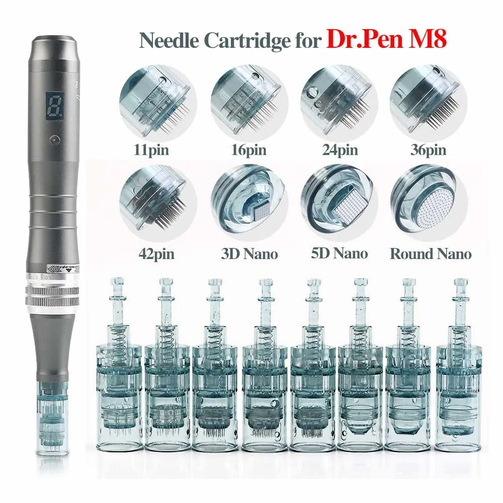 50pcs Cartuccia per Original M8 Dr Pen Beauty Microneedle Roller Baionetta Micro Needle Derma Pen 11 Pin 16 Pin 36 Pin 42 Pin Rotondo Nano 3D Nano 5D Nano