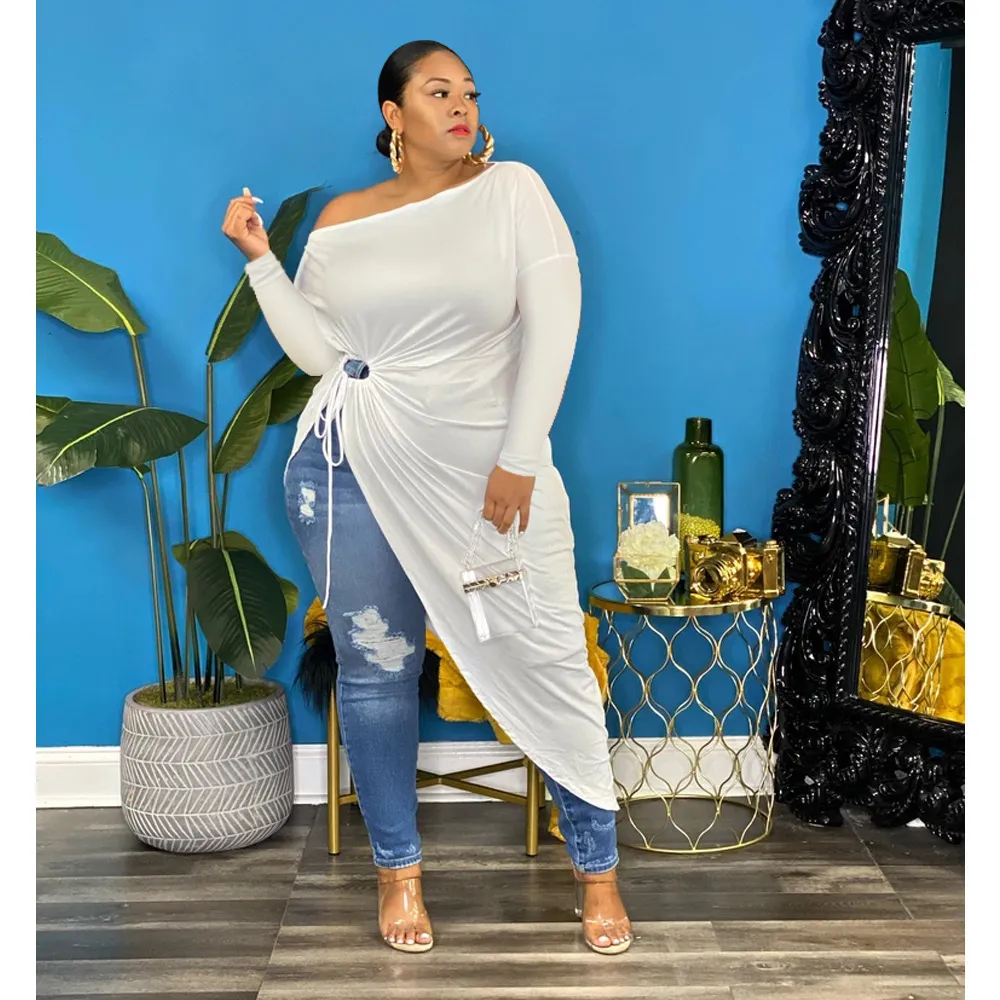 Plus size Dresses Fall Size women s Clothing Fashion Sexy Round Neck Long Sleeve Dress White Black Blue XL4XL Oversized 230510