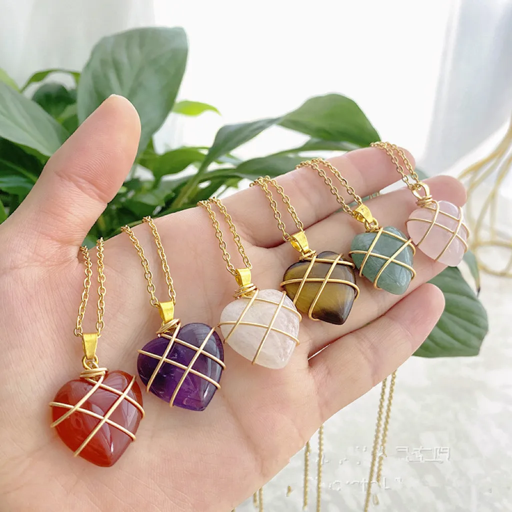 Natural Stone Heart Necklaces For Women Wholesale Gemstone Pendant