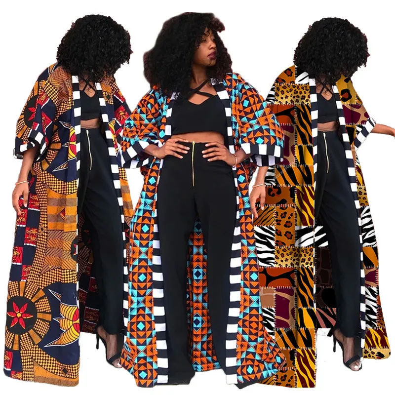 Ethnic Clothing African Vintage Floral Print Dashiki Cardigan Women Autumn Outwear Red Plus Size Clothes Lace Up Boho Streetwear Trench 230510