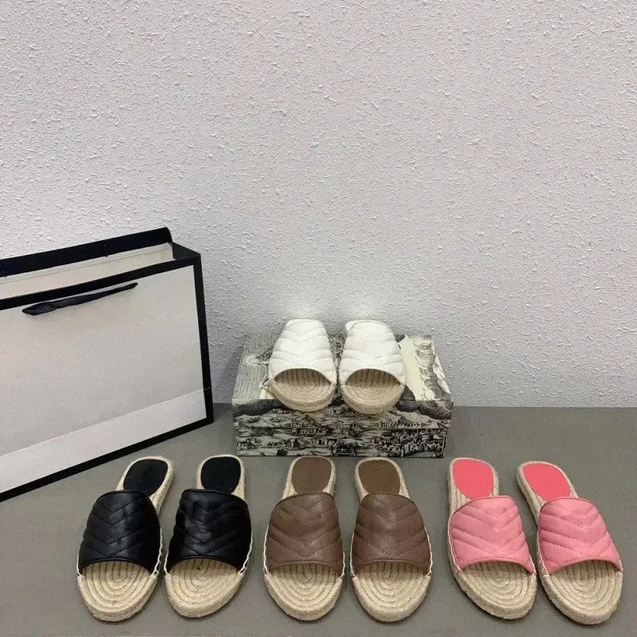 2023 Luxury Woman Leather Espadrille Slipper Waves Letter Printed Siliver Mental Pairs Designer Lady Canvas Cordplattform Platt Gummisul Sole Sanda E4BI#