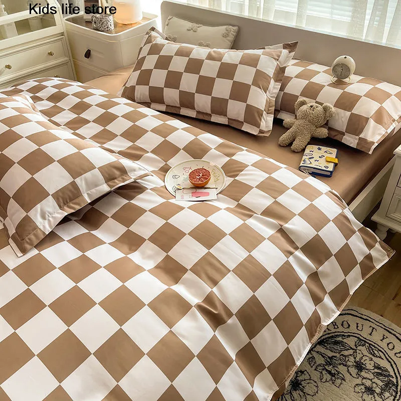 Set di biancheria da letto Scacchiera Pinted Bedding Set con copripiumino Lenzuolo piatto Federa Bambini Ragazze Ragazzi Single Double King Size Biancheria da letto 230510