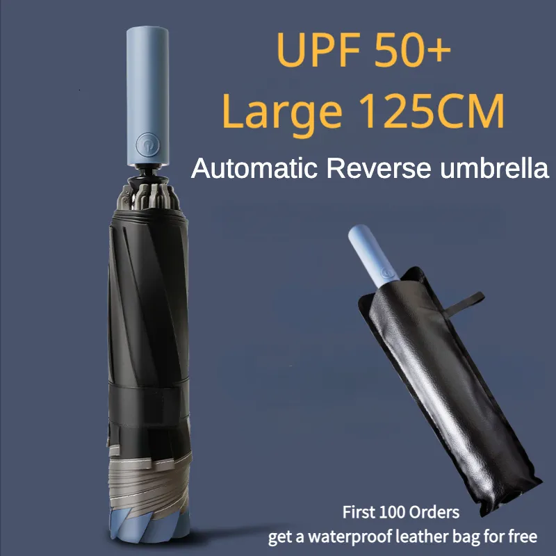 Guarda -chuvas 125 cm grande 10 osso 3 guarda -chuva reversa dobrável para homens de chuva à prova d'água e listras refletidas de segurança de segurança 230510