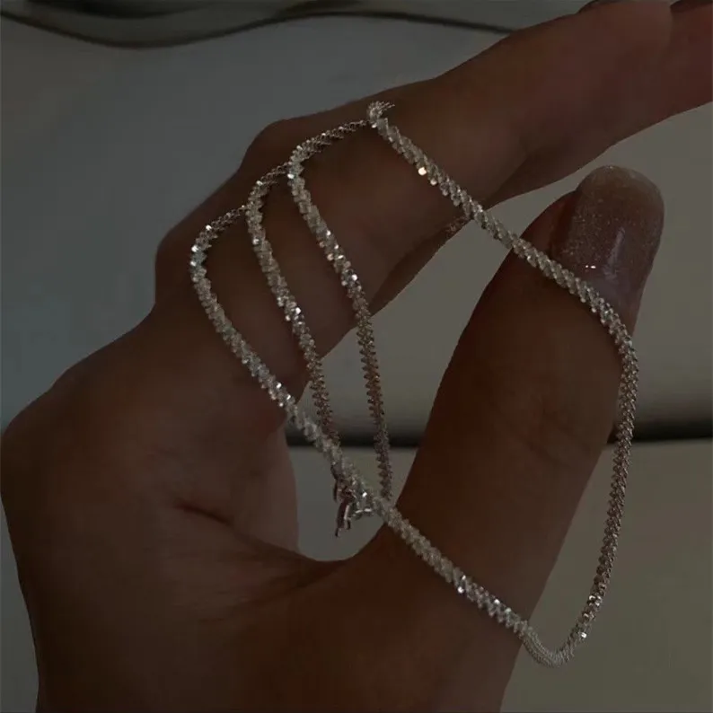 Partihandel italiensk mousserande ljus lyxig minoritetskedja kedjedesign S925 sterling silver halsband