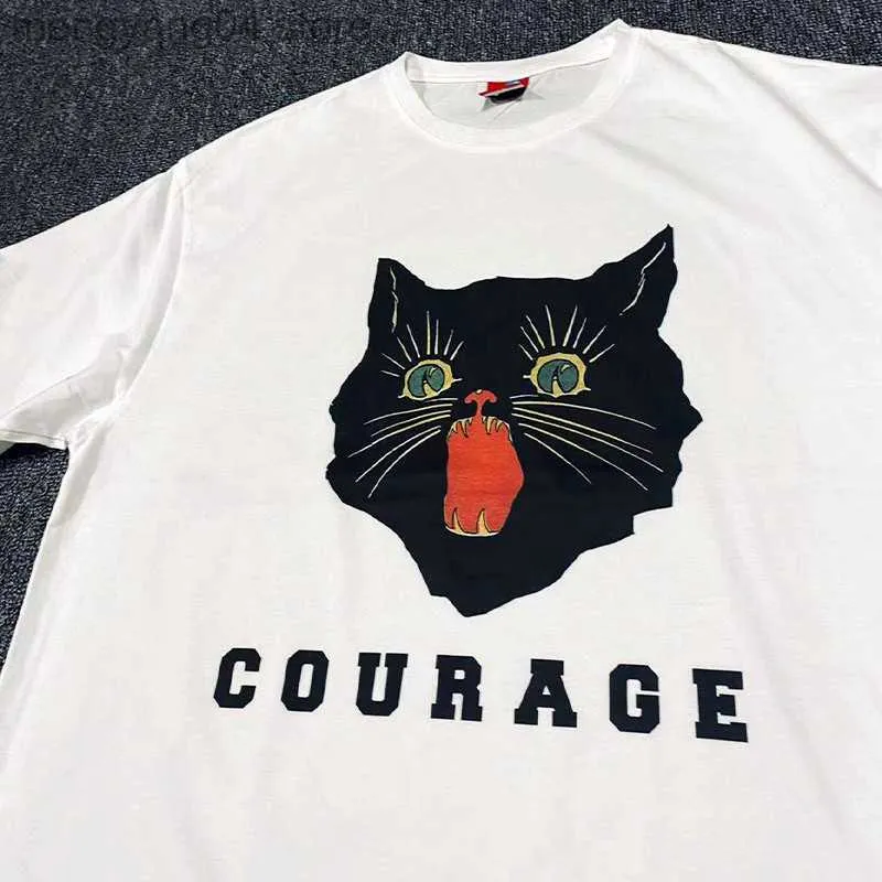 女性用Tシャツ2022黒猫印刷ユニセックスポジティブホワイトTシャツ半袖ルーズコットンストリートファッションティーサマーY2KグラフィックシャツT230510