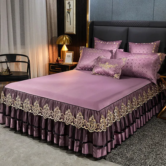 Embroidered bed skirt sale queen